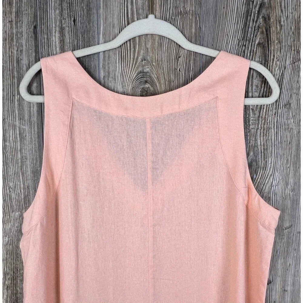 DKNY Peach A-Line Shift Dress L Linen Blend Side Slits Pullover Minimalist Beach